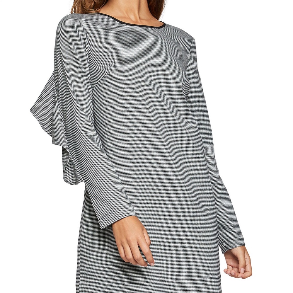 New BCBG Tweed Long-Sleeve Ruffle Shift Dress Med